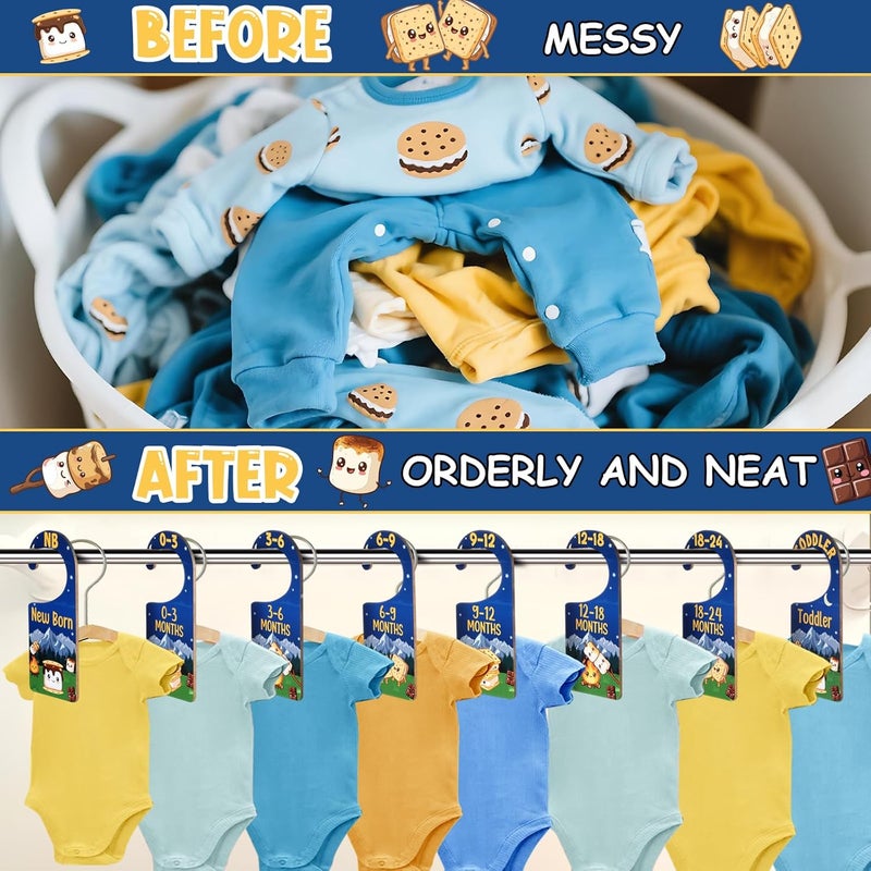 CORNER LACE Baby Closet Dividers 8PCS, S’More Themed Wooden Double-Sided Clothes Size Hanger/Organizer from Newborn to Toddler for Nursery Decor Baby Shower Birthday Gender Reveal Party Gift - Image 3